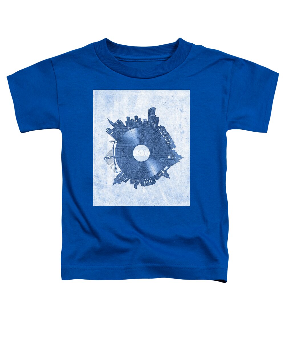 San Francisco Toddler T-Shirt featuring the digital art San Francisco Skyline Vinyl 7 by Bekim M