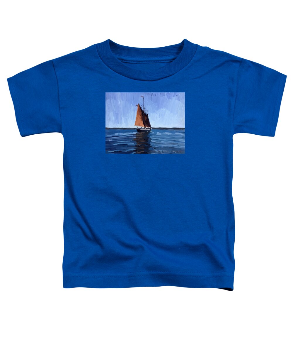 Schooner Toddler T-Shirt featuring the painting Schooner Roseway in Gloucester Harbor by Melissa Abbott