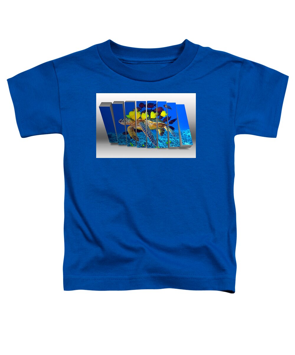 Sea Turtle Toddler T-Shirt featuring the mixed media Sea Turtle Out With Friends by Marvin Blaine