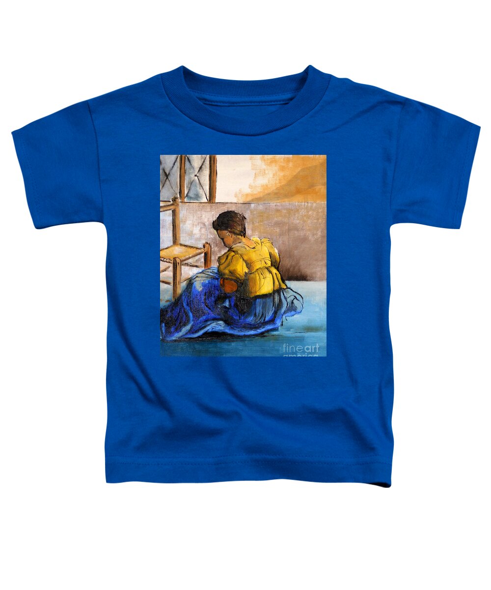 Art Toddler T-Shirt featuring the painting Sitting Girl by George Wood by Karen Adams