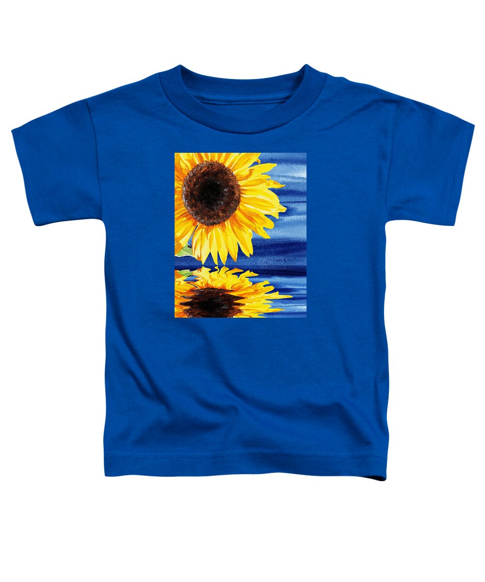 Sunflowers Toddler T-Shirt featuring the painting Sunflower Reflection by Irina Sztukowski by Irina Sztukowski