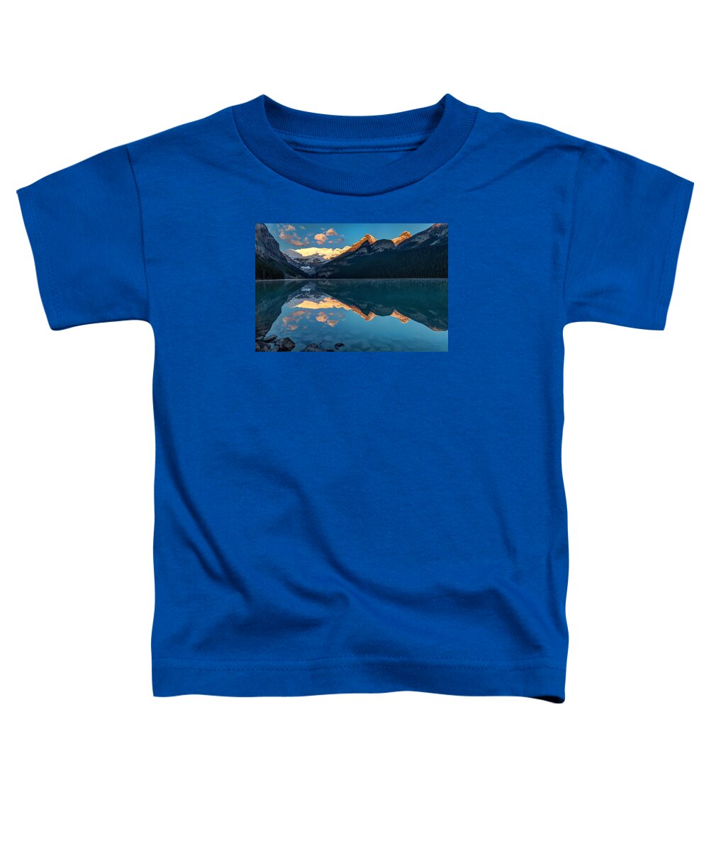 Canada Toddler T-Shirt featuring the photograph Sunrise at Lake Louise, Banff National Park, Alberta, Canada by Pierre Leclerc Photography