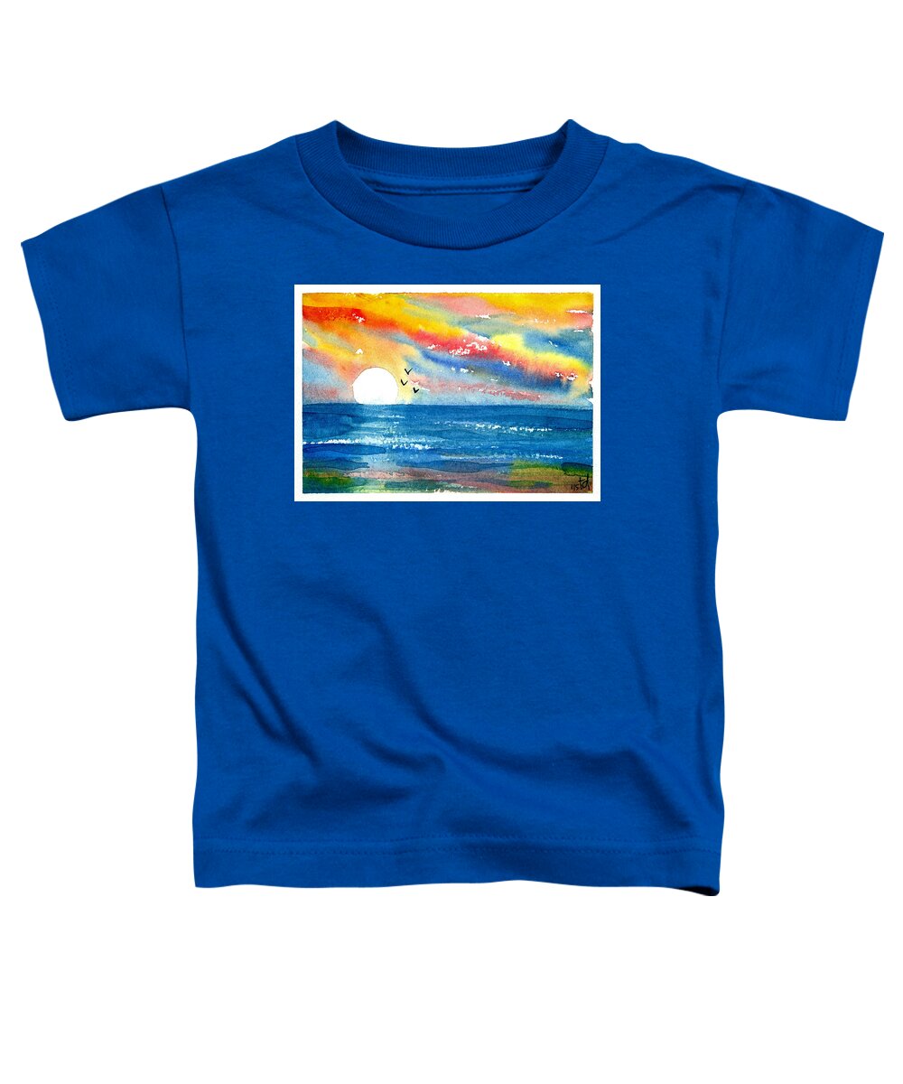 Sunset Toddler T-Shirt featuring the mixed media Sunset Sea by Tonya Doughty