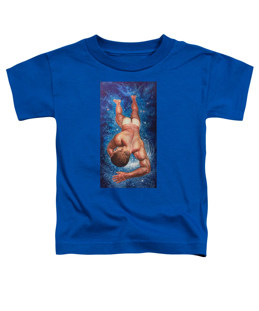 Nude Male Toddler T-Shirt featuring the painting Tan Lines In Space by Marc DeBauch