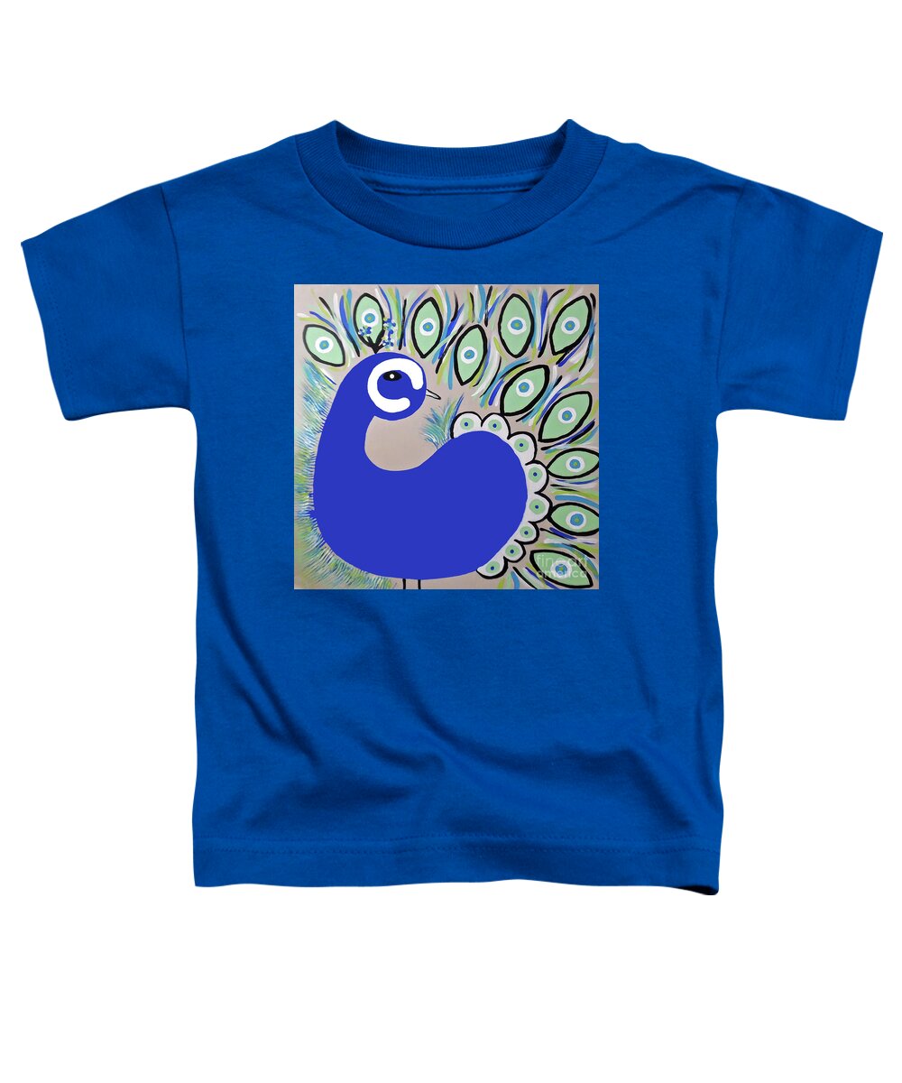 Peacock Toddler T-Shirt featuring the painting The Playful Peacock by Jilian Cramb - AMothersFineArt