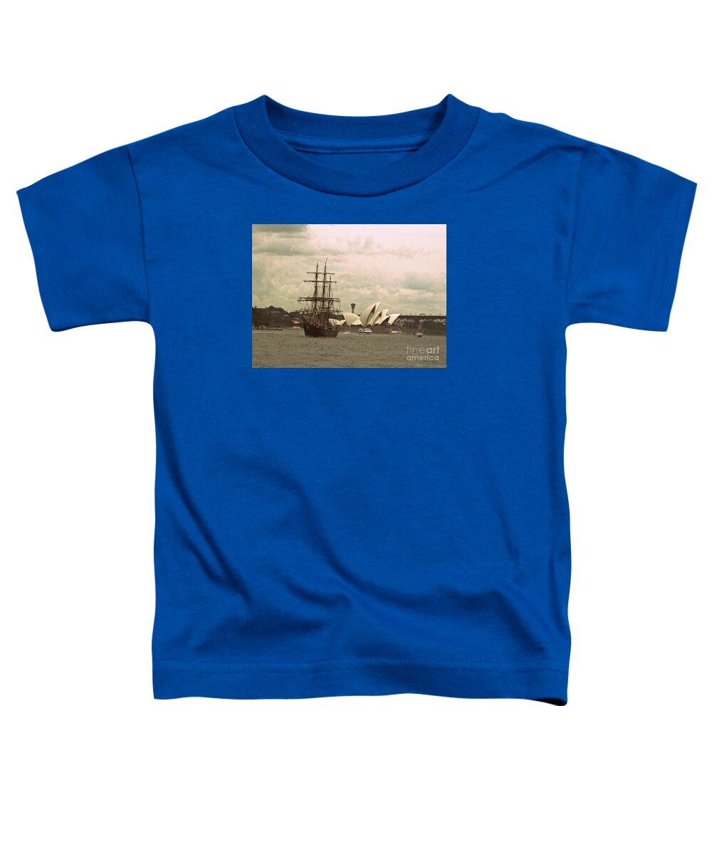 Tall Ship Toddler T-Shirt featuring the mixed media Now And Then by Leanne Seymour