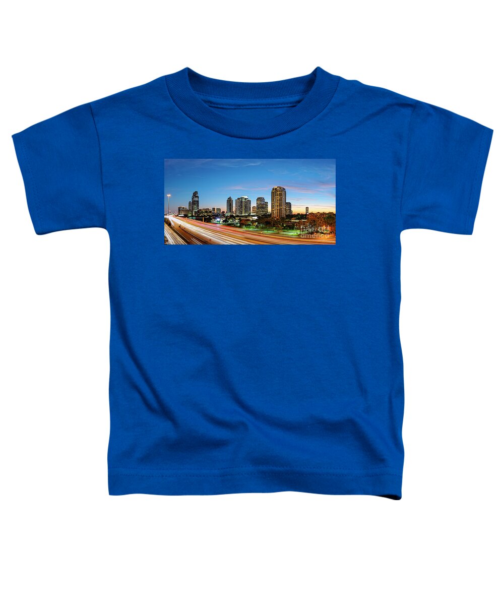 City Toddler T-Shirt featuring the photograph Twilight Panorama of Uptown Houston Business District and Galleria Area Skyline Harris County Texas by Silvio Ligutti