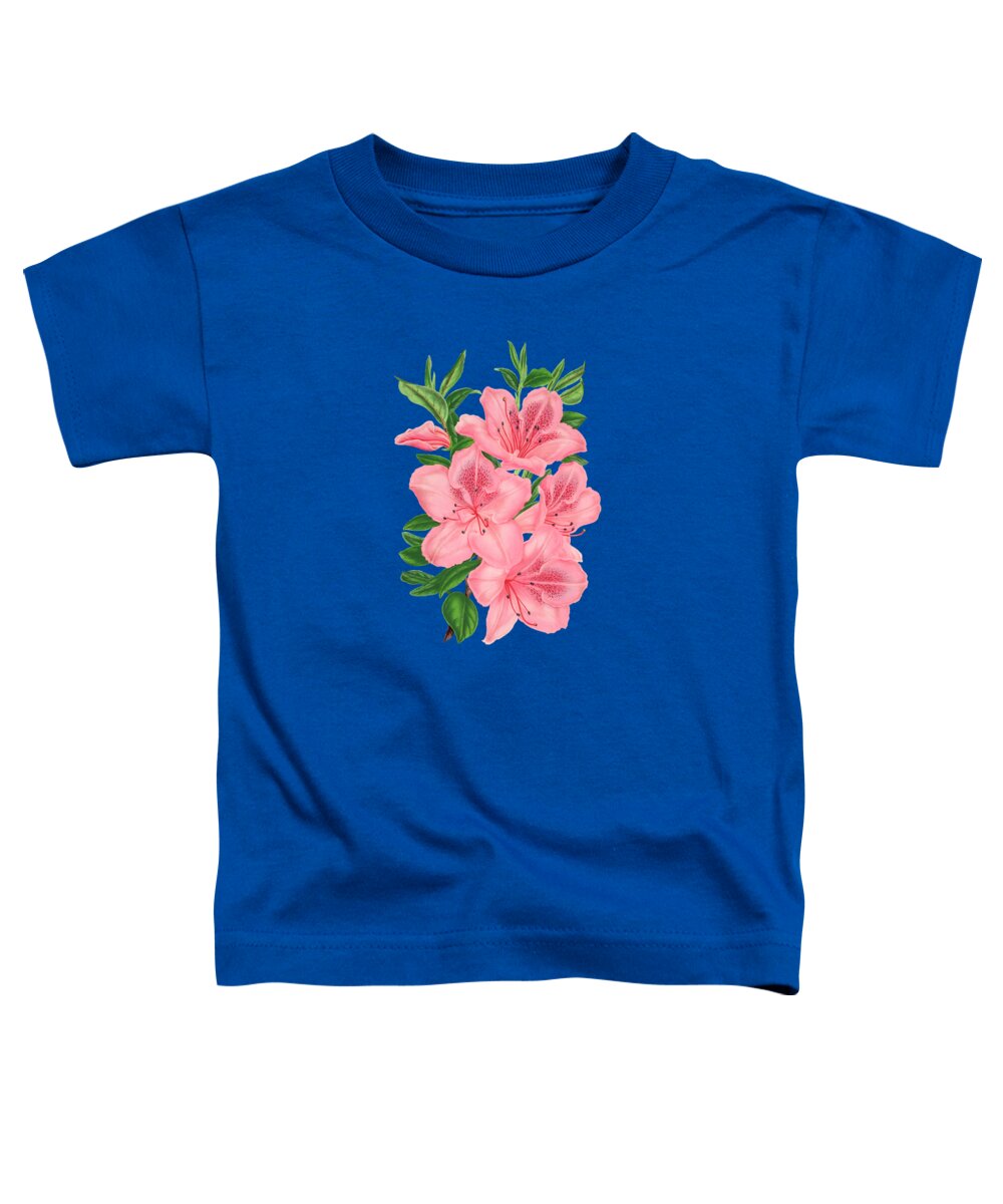 Pink And Navy Toddler T-Shirt featuring the digital art Victorian Pink Flowers on Navy by Leah McPhail