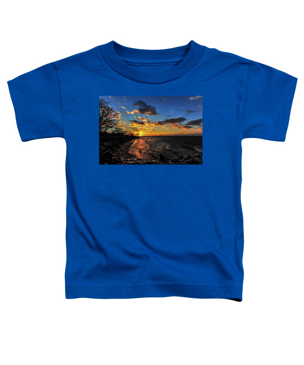 Landscape Toddler T-Shirt featuring the photograph Winter sunset on a Chesapeake Bay beach by Patrick Wolf