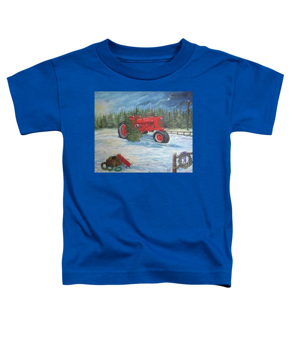 Antique Toddler T-Shirt featuring the painting Antique Tractor at the Christmas Tree Farm by Nicole Angell