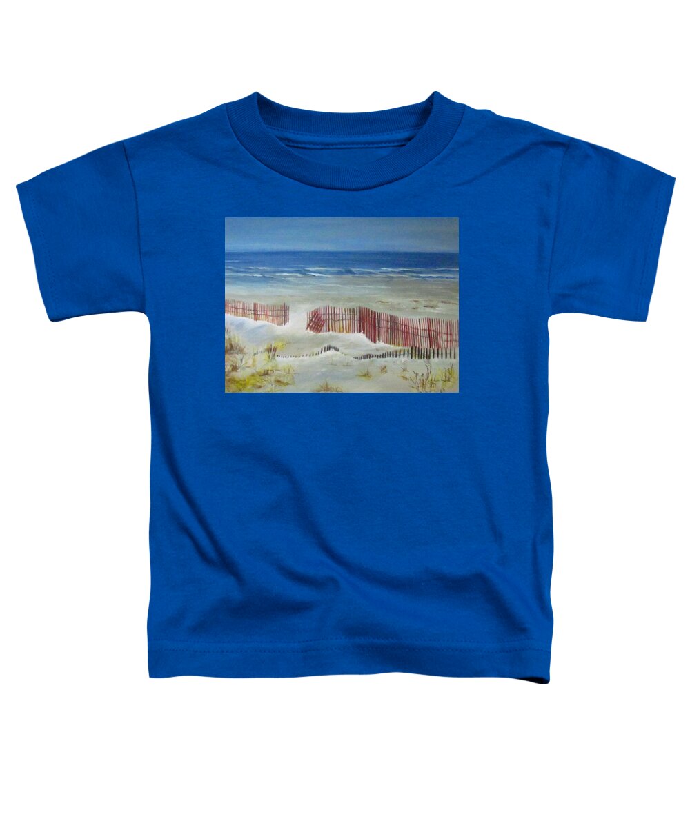 Painting Toddler T-Shirt featuring the painting Beach With Red Fence by Paula Pagliughi