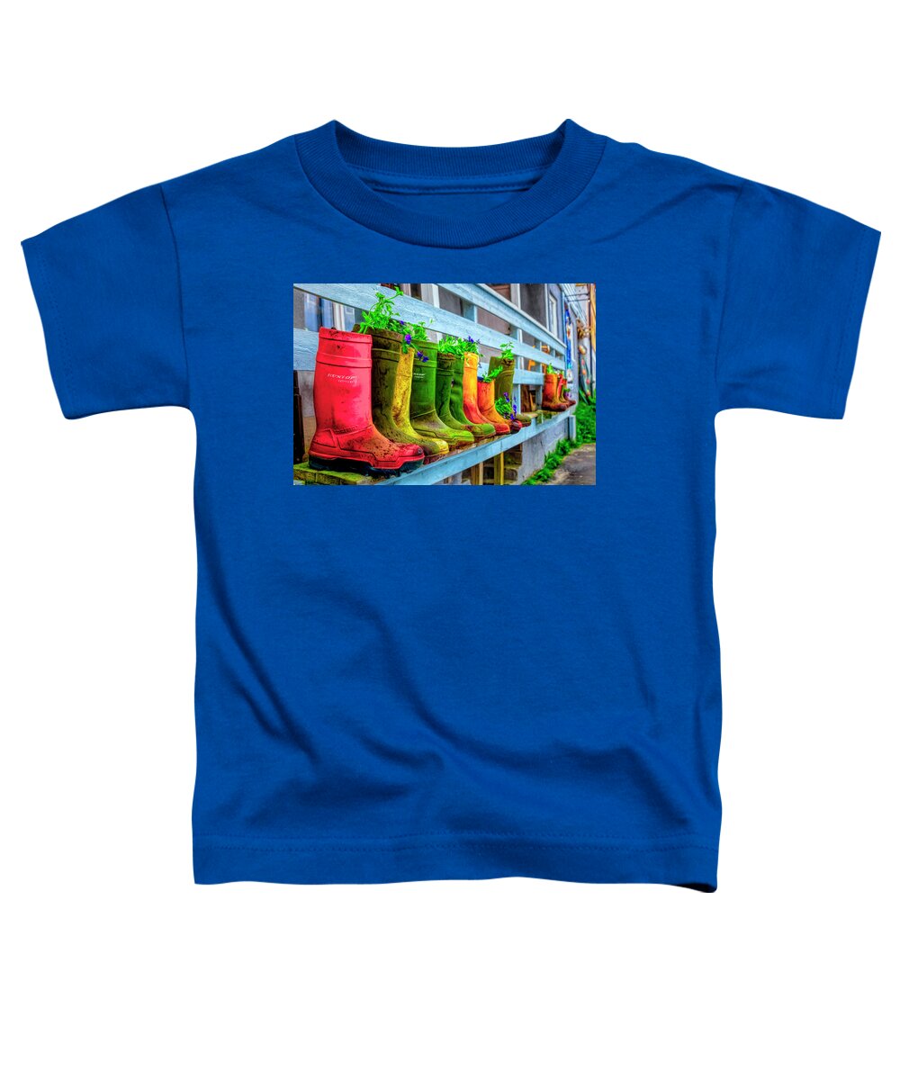 Garden Toddler T-Shirt featuring the photograph Boots Galore by Debra and Dave Vanderlaan