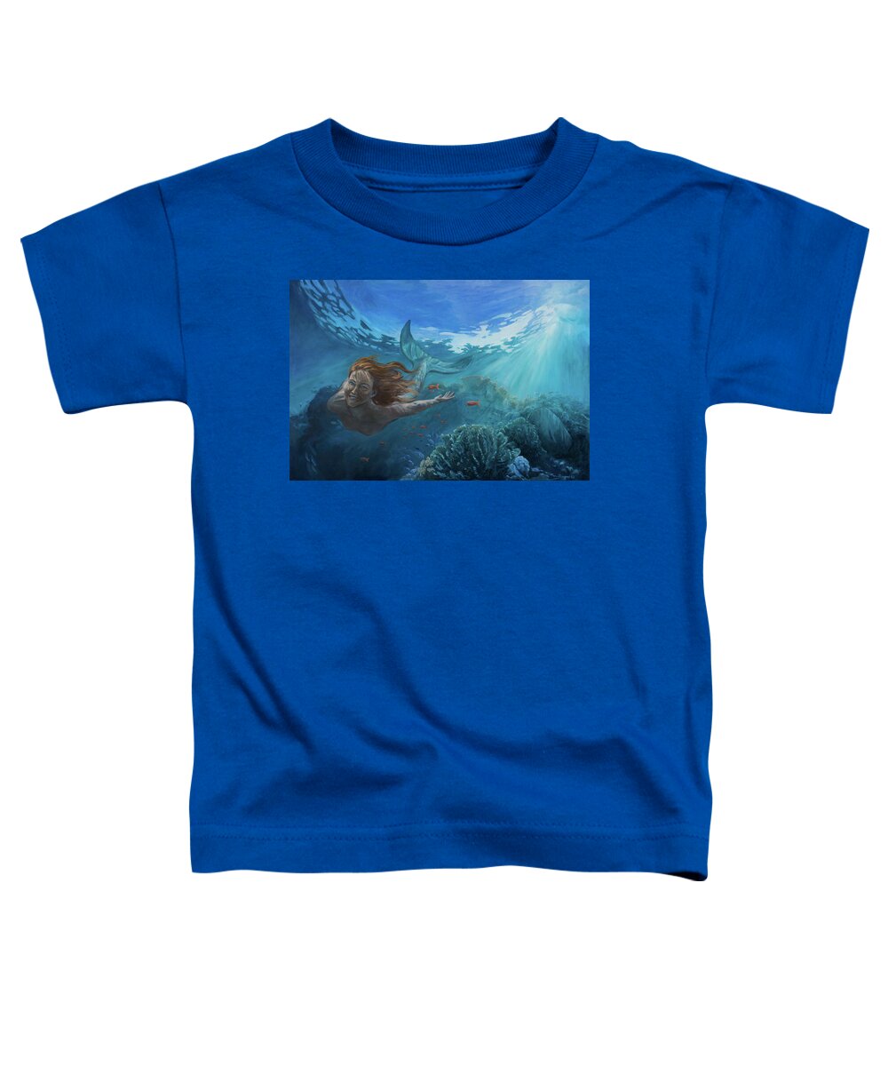 Mermaid Toddler T-Shirt featuring the painting Life in the ocean by Marco Busoni