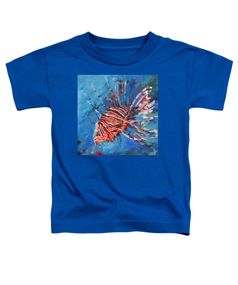 Pterois Toddler T-Shirt featuring the painting Lionfish Painting by Donna Tuten