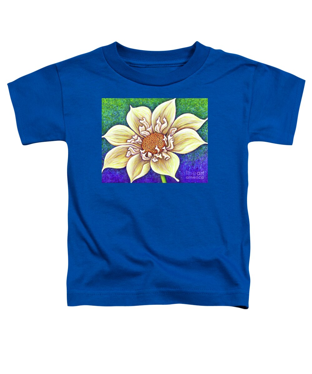 Floral Toddler T-Shirt featuring the painting Pale Yellow Collarette Dahlia by Amy E Fraser
