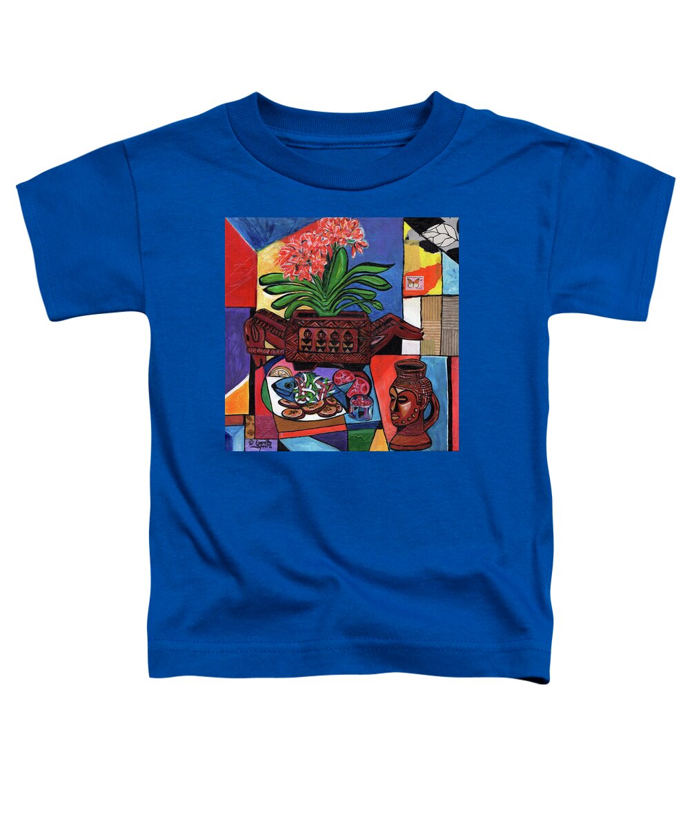 Everett Spruill Toddler T-Shirt featuring the mixed media Still Life with Aduno Koro and Kuba Cup by Everett Spruill