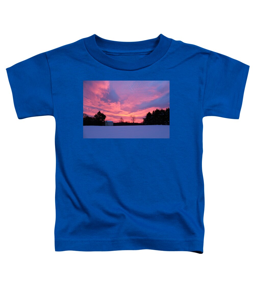 Winter Toddler T-Shirt featuring the photograph Stunning Sunrise after Snowfall by M E