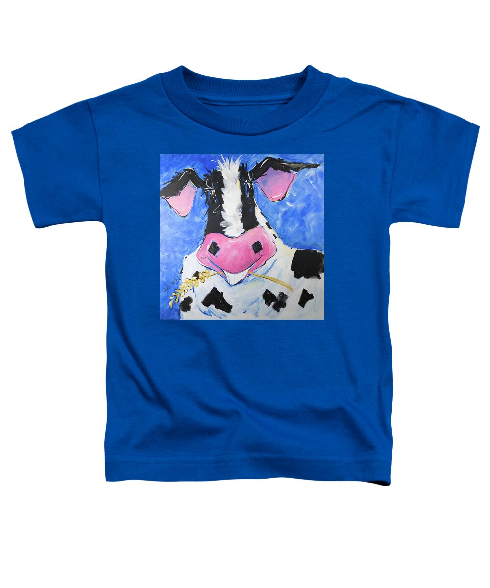 Cow Toddler T-Shirt featuring the painting Up to no Good by Terri Einer