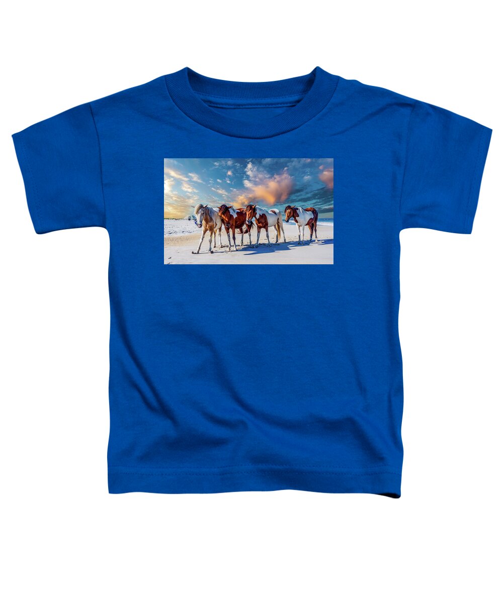 Assateague Toddler T-Shirt featuring the photograph Assateague Island, ponies by Louis Dallara