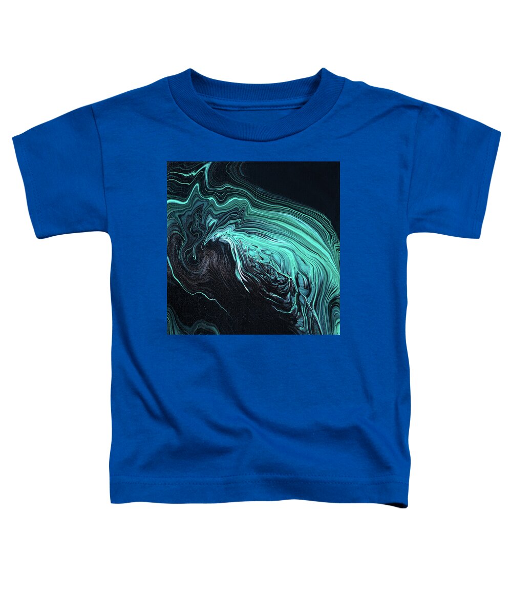 Abstract Toddler T-Shirt featuring the painting Abstract Art Green Blue and Black Acrylic Fluid Painting by Matthias Hauser