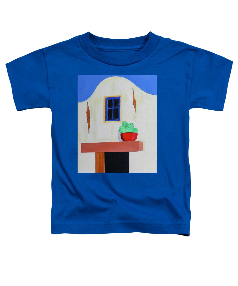 Southwest Toddler T-Shirt featuring the painting Adobe Cactus One by Ted Clifton