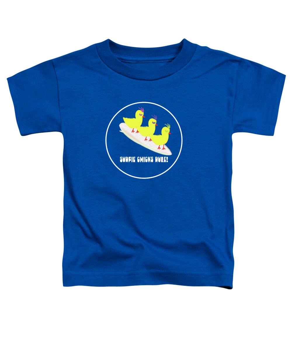 Yellow Toddler T-Shirt featuring the digital art Surfie Chicks Rule 2 by Barefoot Bodeez Art
