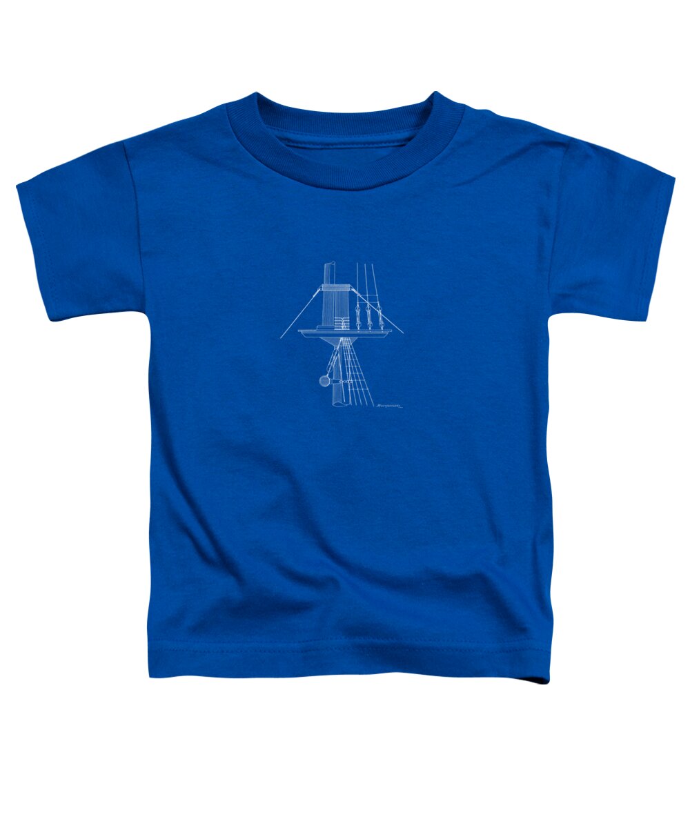 Sailing Vessels Toddler T-Shirt featuring the drawing Sailing ship lookout - crow's nest - blueprint by Panagiotis Mastrantonis