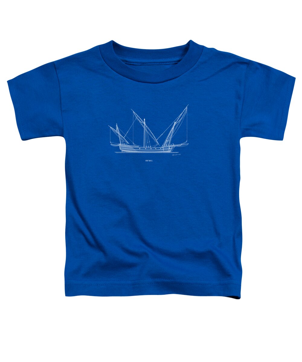 Sailing Vessels Toddler T-Shirt featuring the drawing Pigos - traditional Greek sailing ship - Blueprint by Panagiotis Mastrantonis