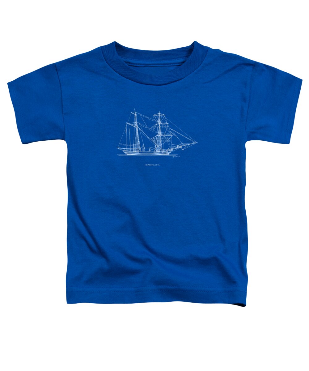 Sailing Vessels Toddler T-Shirt featuring the drawing Bricogoletta - traditional Greek sailing ship - blueprint by Panagiotis Mastrantonis