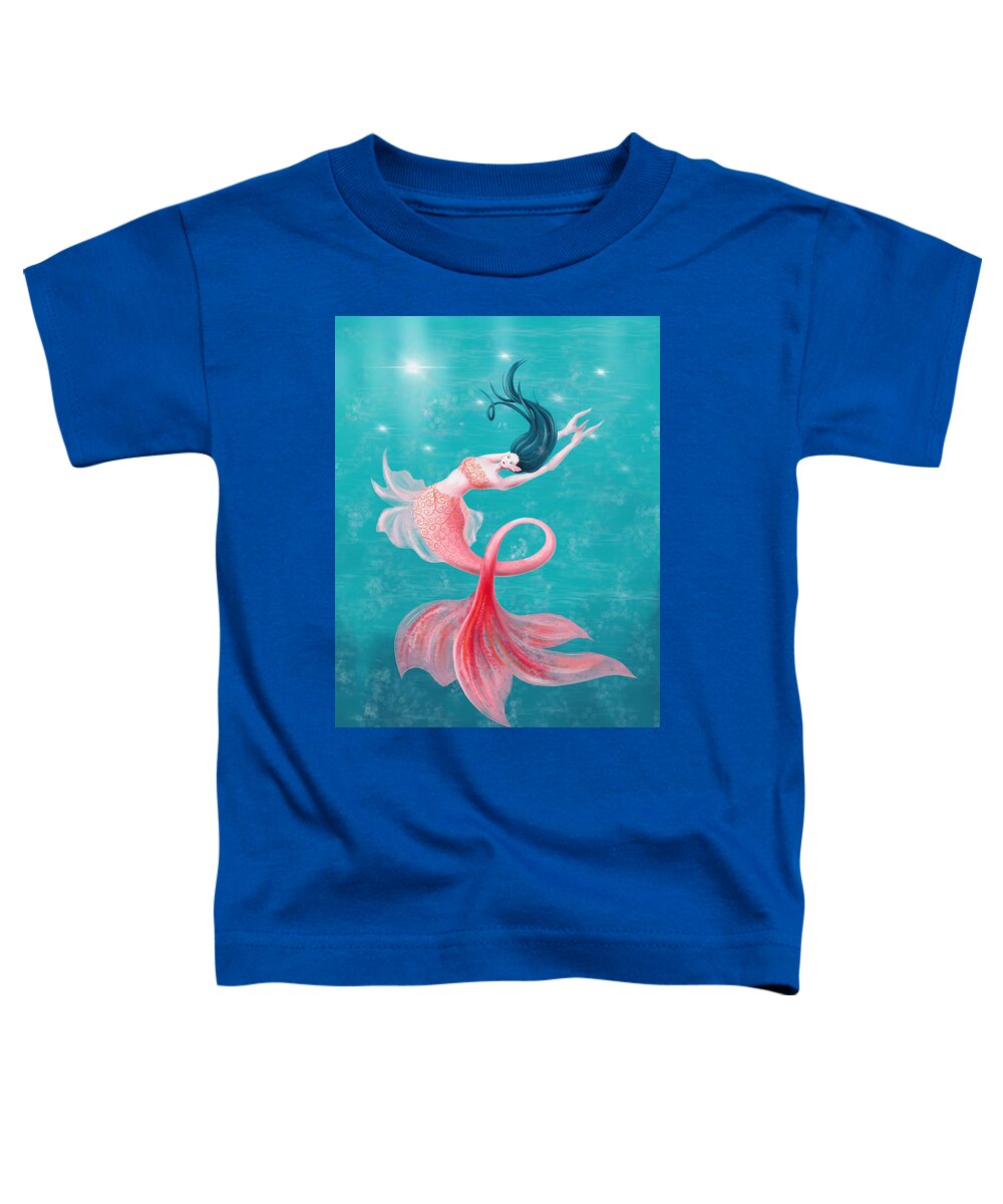 Mermaid Toddler T-Shirt featuring the digital art Beautiful Mermaid In Pink And Blue by Boriana Giormova