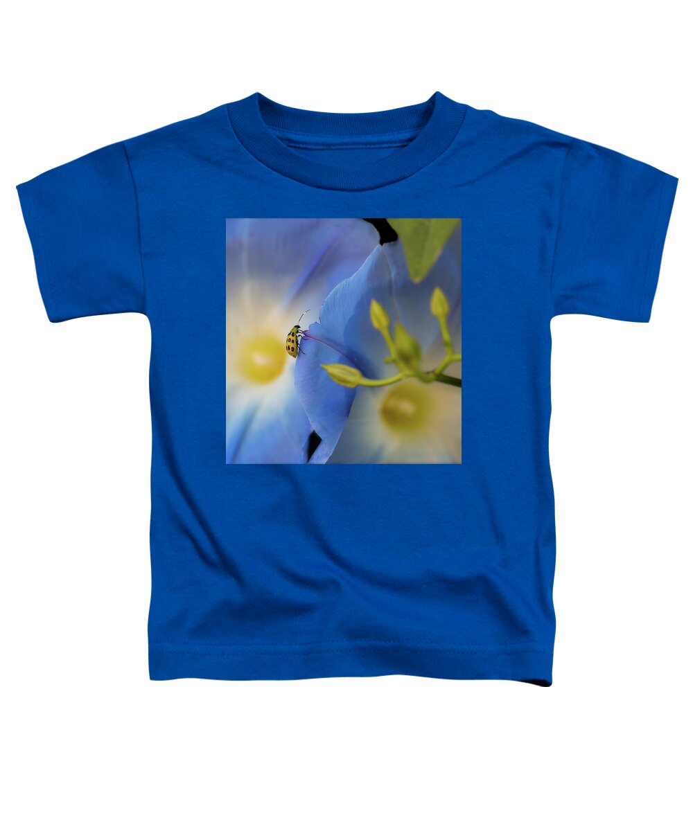 Beetle Toddler T-Shirt featuring the photograph Beetle and Morning Glory by Cheri Freeman