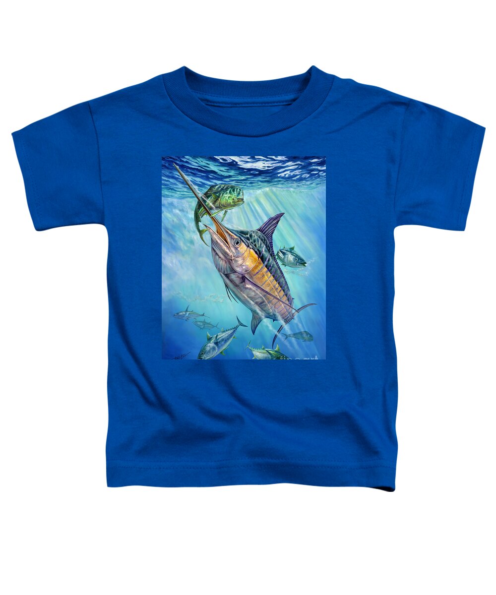 Blue Marlin Toddler T-Shirt featuring the painting Big Blue Marlin Hunting by Terry Fox