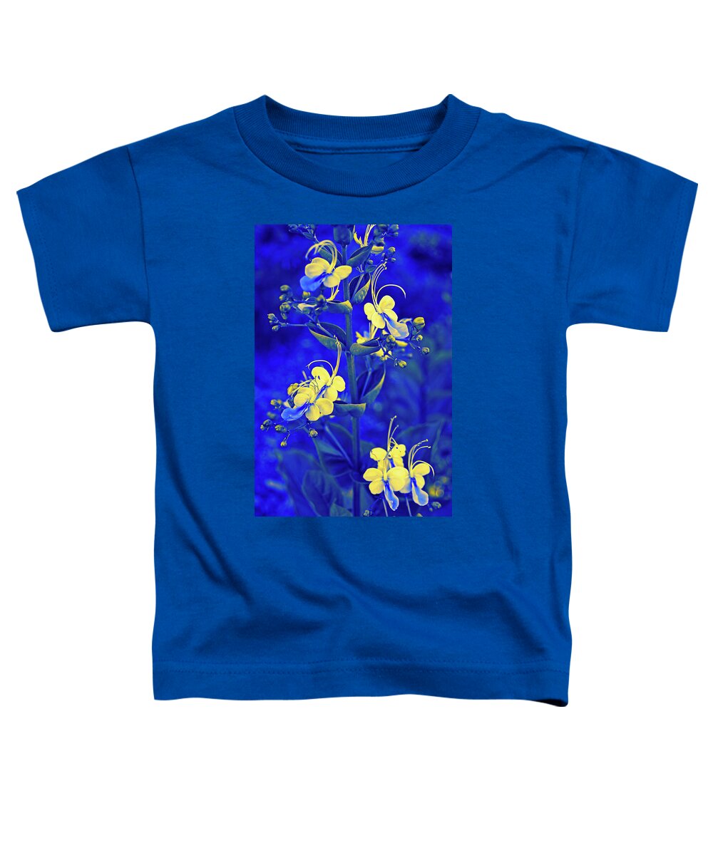 Blue Butterfly Toddler T-Shirt featuring the photograph Blue and Yellow Blue Butterfly Bush by Aimee L Maher ALM GALLERY