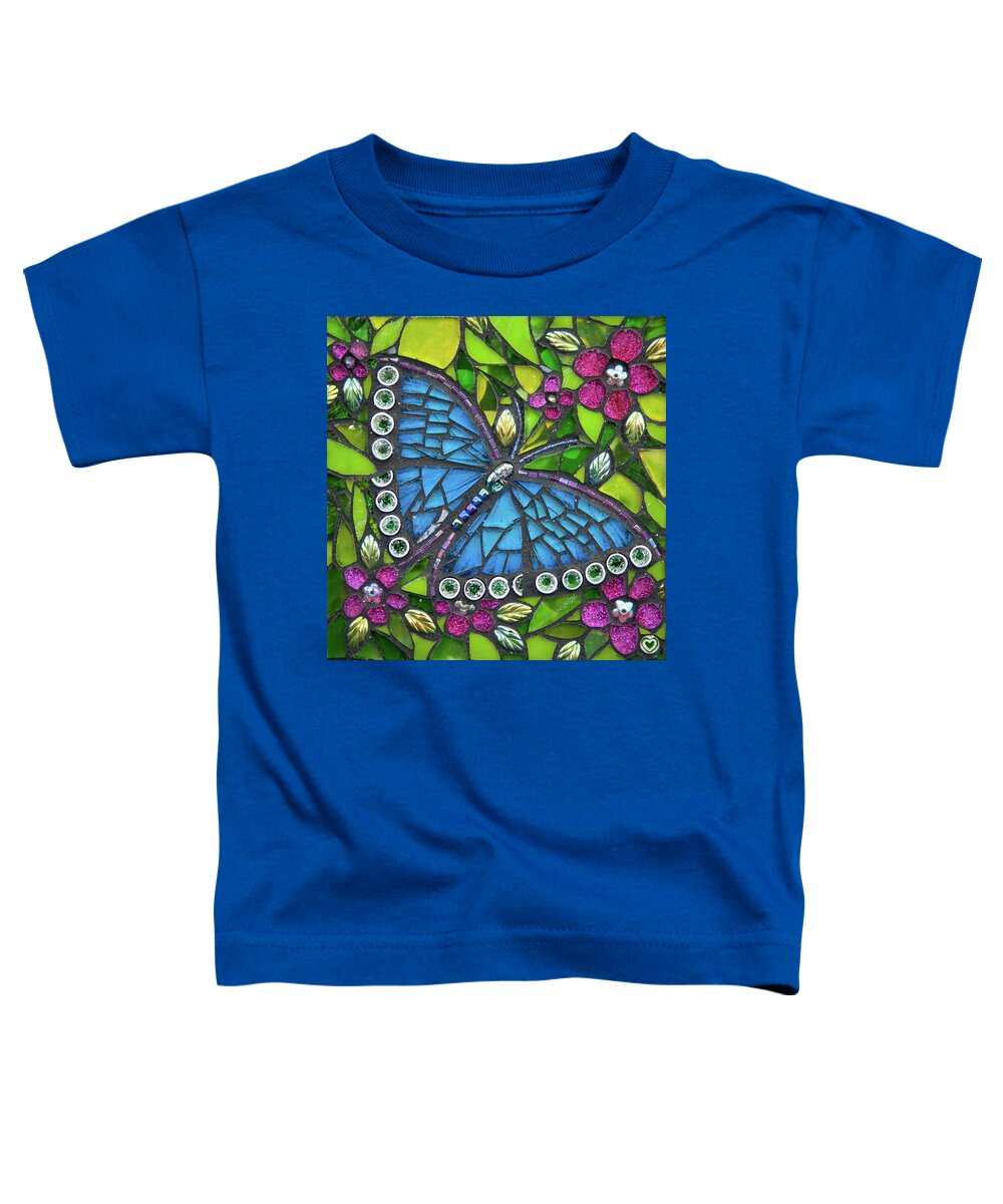Butterfly Toddler T-Shirt featuring the glass art Blue Beauty by Cherie Bosela