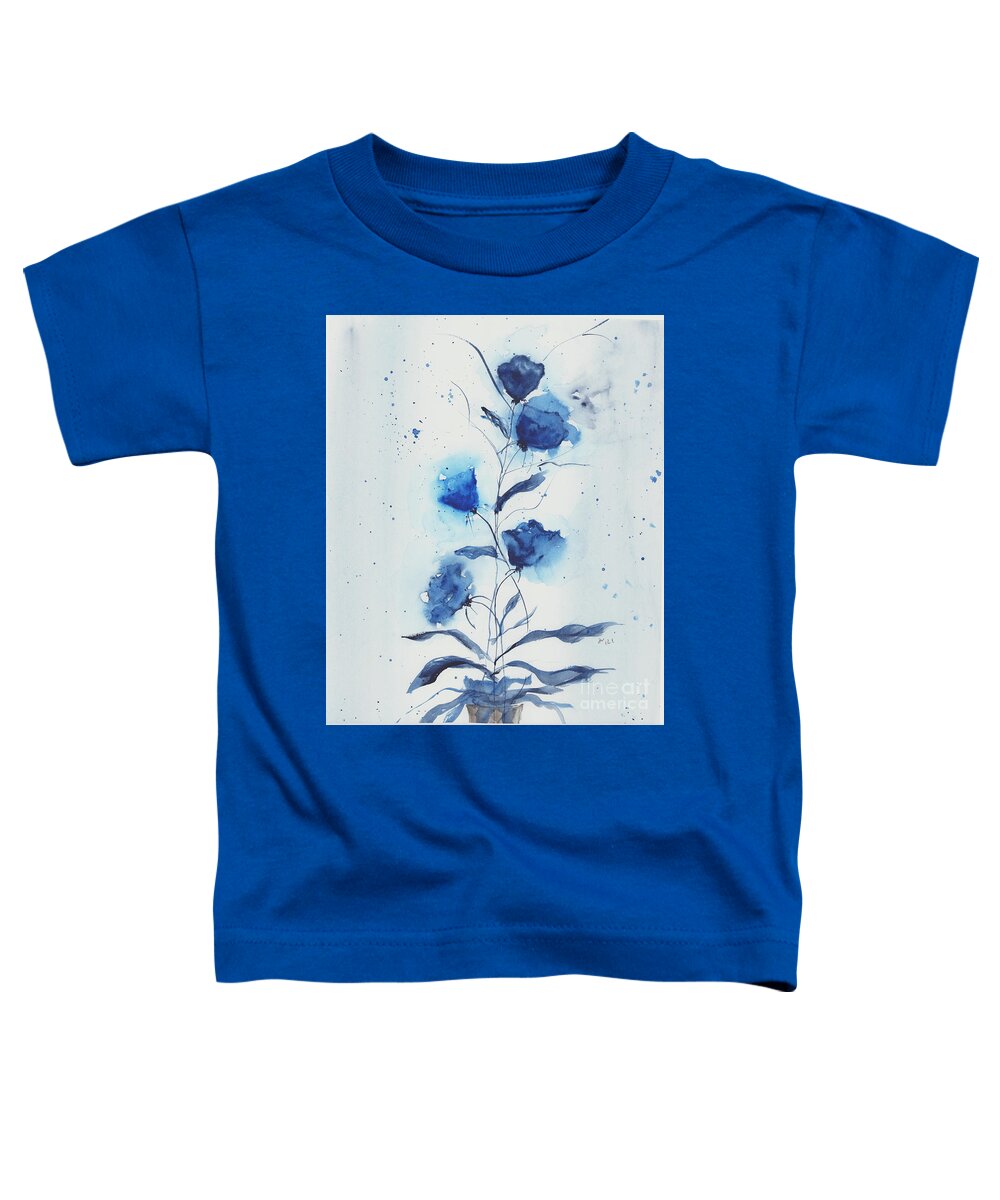 Blue Toddler T-Shirt featuring the painting Blue Flowers by Loretta