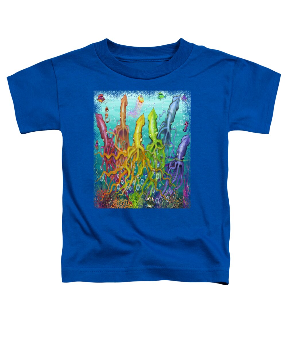 Squid Toddler T-Shirt featuring the digital art Colorful Calamari by Kevin Middleton