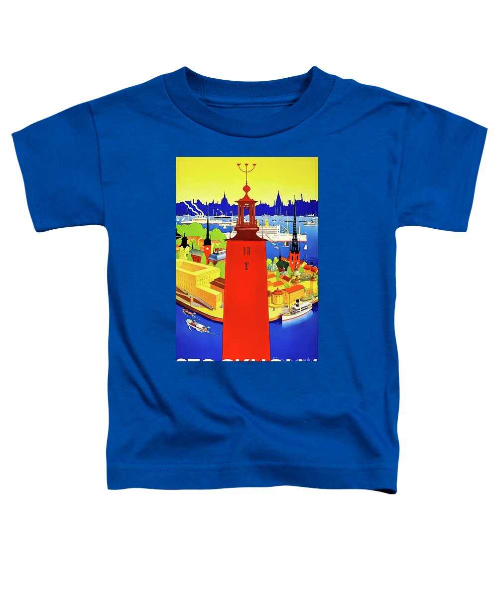 1936 Toddler T-Shirt featuring the drawing Colorful Stockholm Sweden Travel Poster 1936 by M G Whittingham