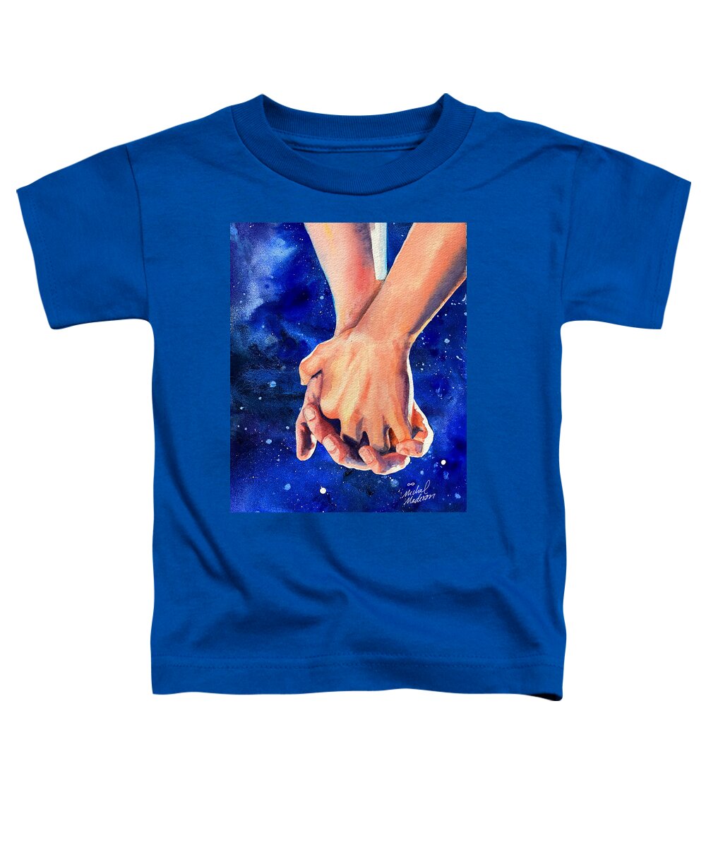 Holding Hands Toddler T-Shirt featuring the painting Cosmic Connection by Michal Madison