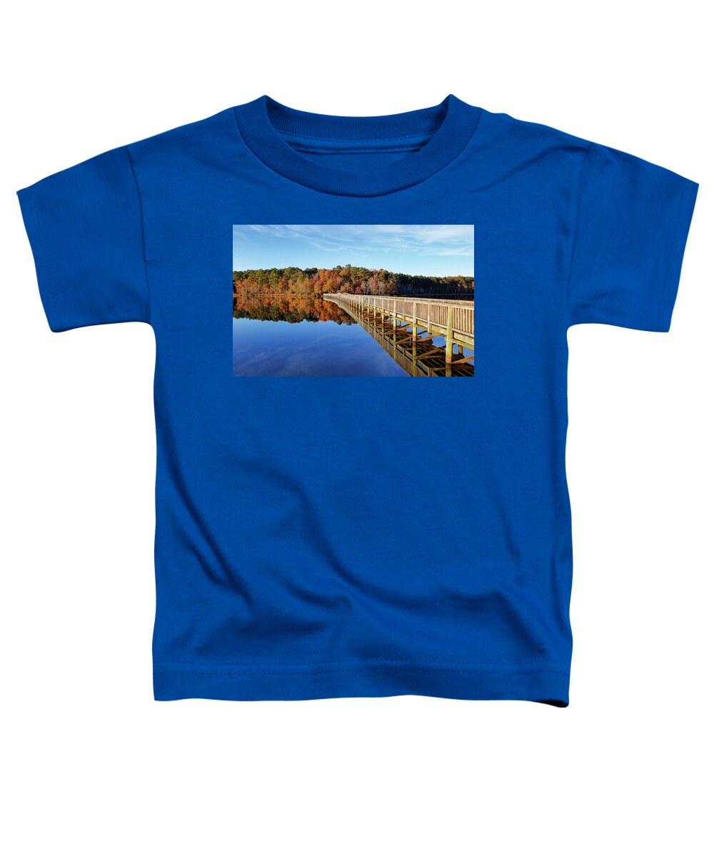 Footbridge Toddler T-Shirt featuring the photograph Cross the Bridge into Autumn by Ola Allen