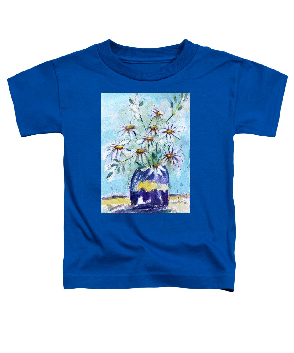 Loose Floral Toddler T-Shirt featuring the painting Daisies in a Purple Vase by Roxy Rich