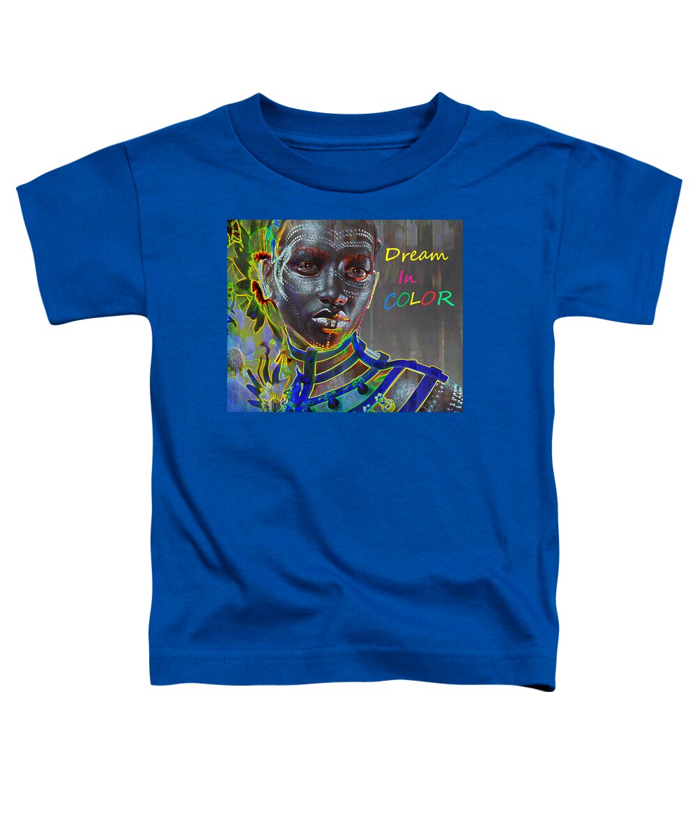 African Woman Toddler T-Shirt featuring the digital art Dream in Color neon by Suzanne Silvir