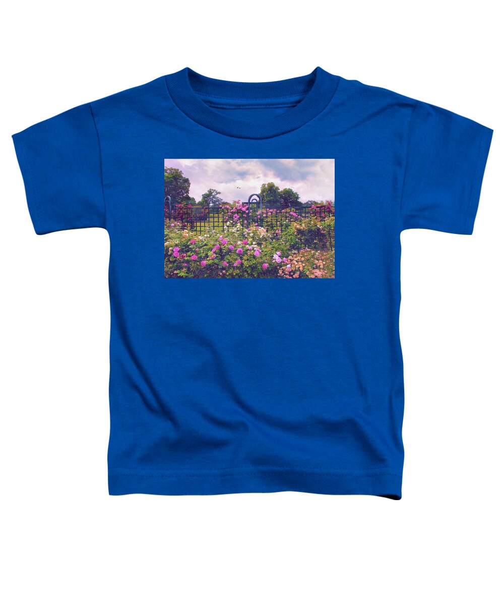 Rose Garden Toddler T-Shirt featuring the photograph Rose Trellis Splendor by Jessica Jenney