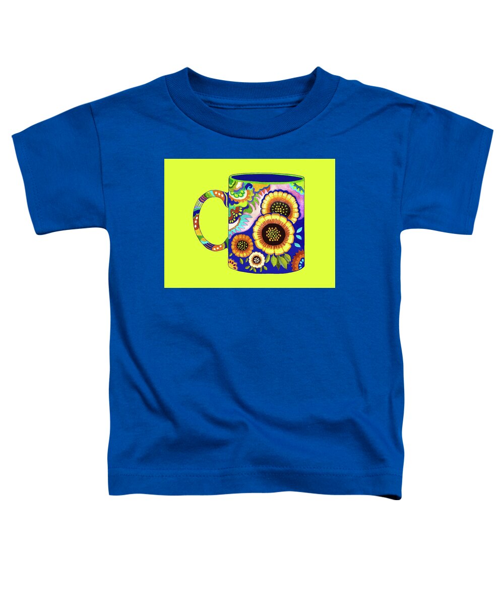 Coffee Cup Toddler T-Shirt featuring the drawing Flower Coffee Cup #1 on Chartreuse, Mexican Style by Lorena Cassady