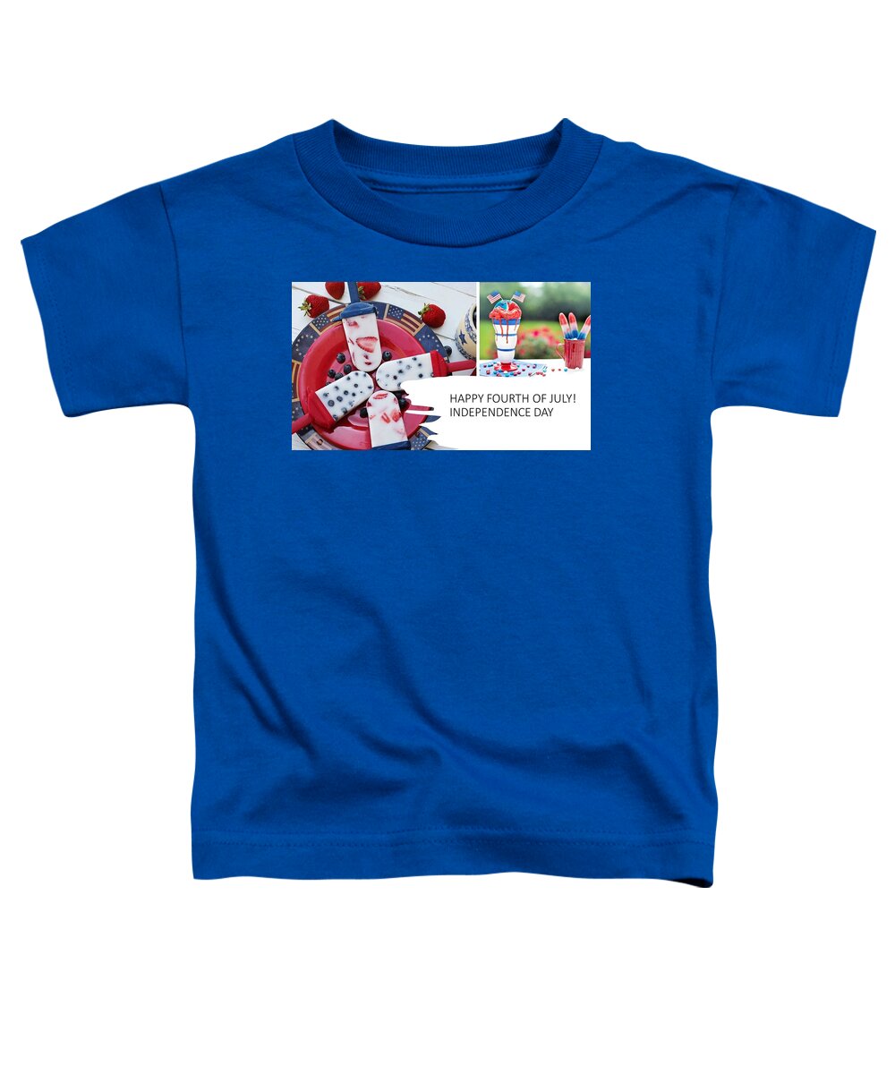 4th Of July Toddler T-Shirt featuring the mixed media Fourth of July Picnic by Nancy Ayanna Wyatt