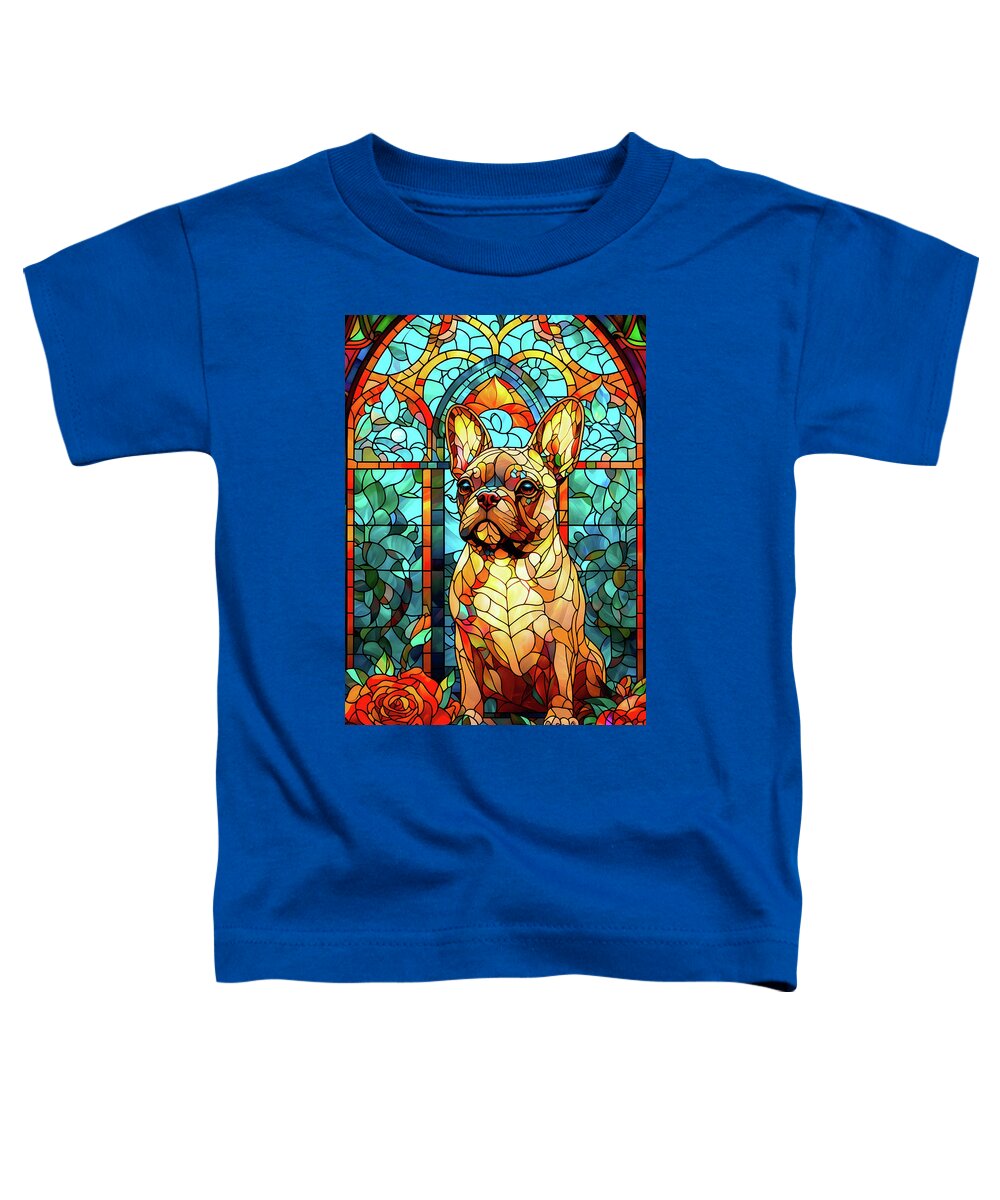 French Bulldog Toddler T-Shirt featuring the digital art French Bulldog - Stained Glass by Peggy Collins
