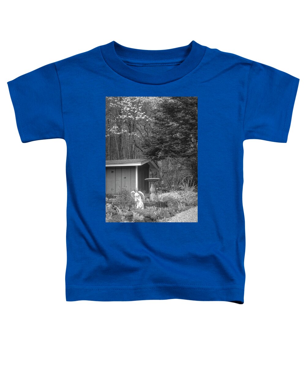 Barns Toddler T-Shirt featuring the photograph Garden Angel in Black and White by Debra and Dave Vanderlaan