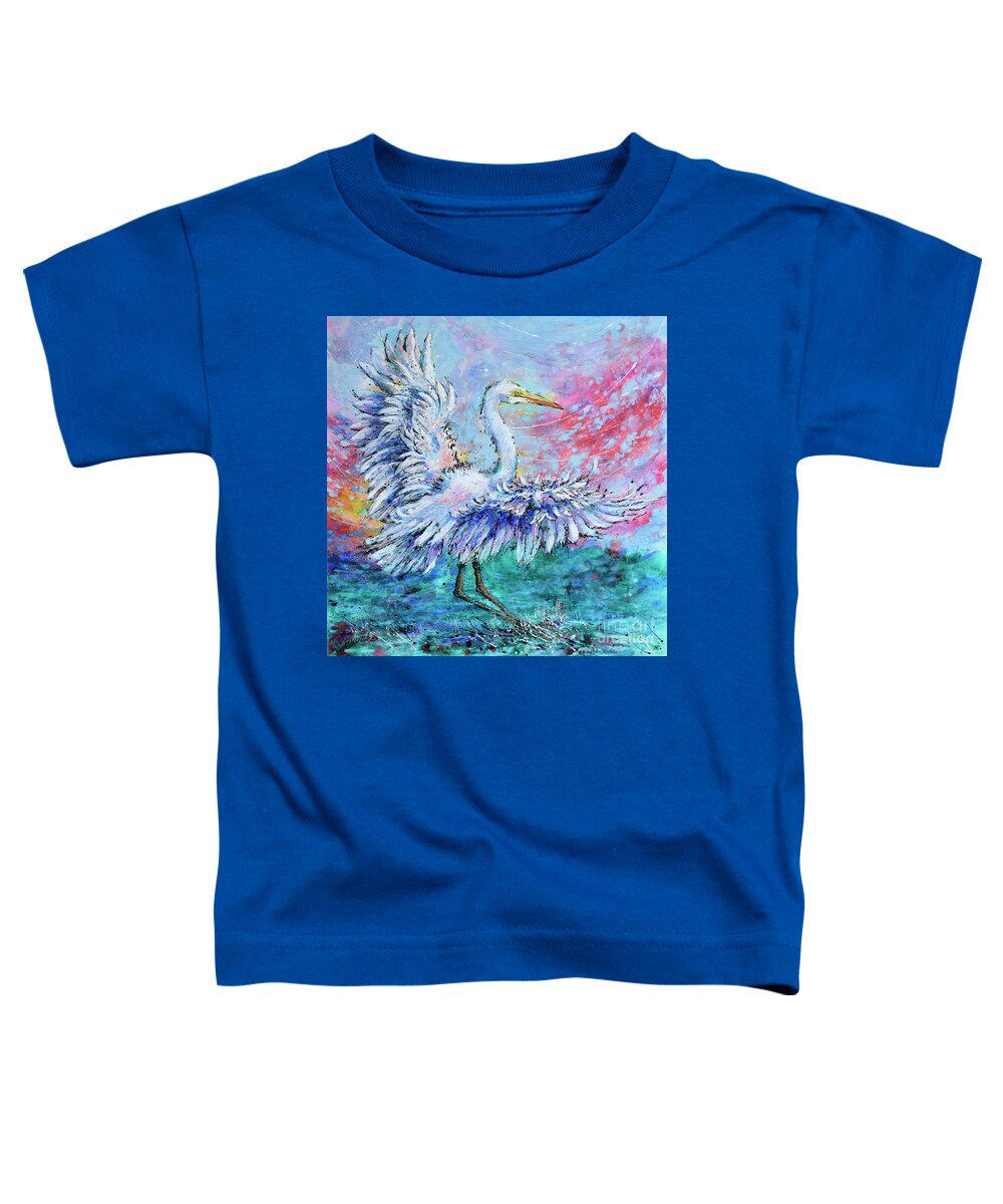  Toddler T-Shirt featuring the painting Great Egret's Glorious Landing by Jyotika Shroff