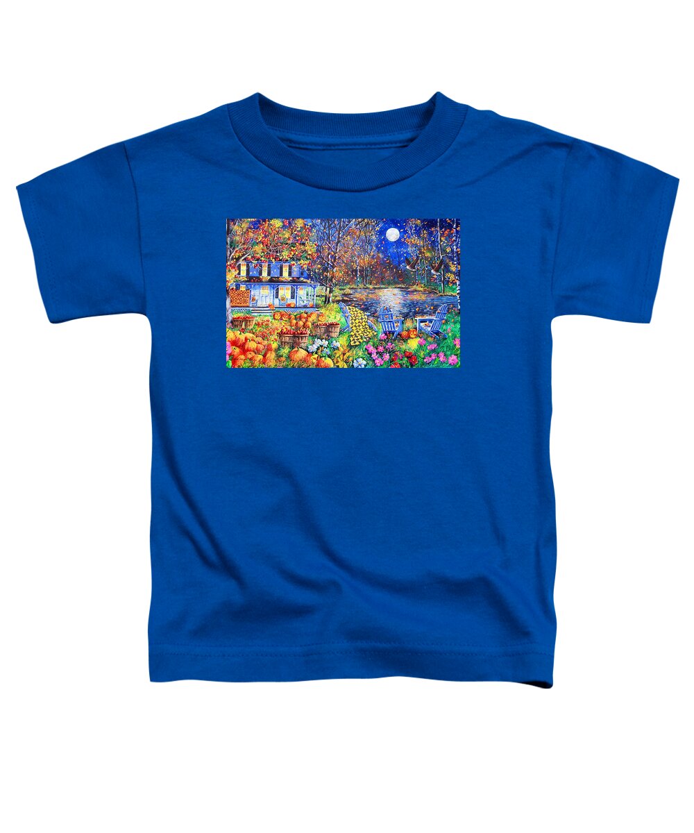 Harvest Moon Featuring A Full Moon On A Halloween Evening Toddler T-Shirt featuring the painting Harvest Moon by Diane Phalen