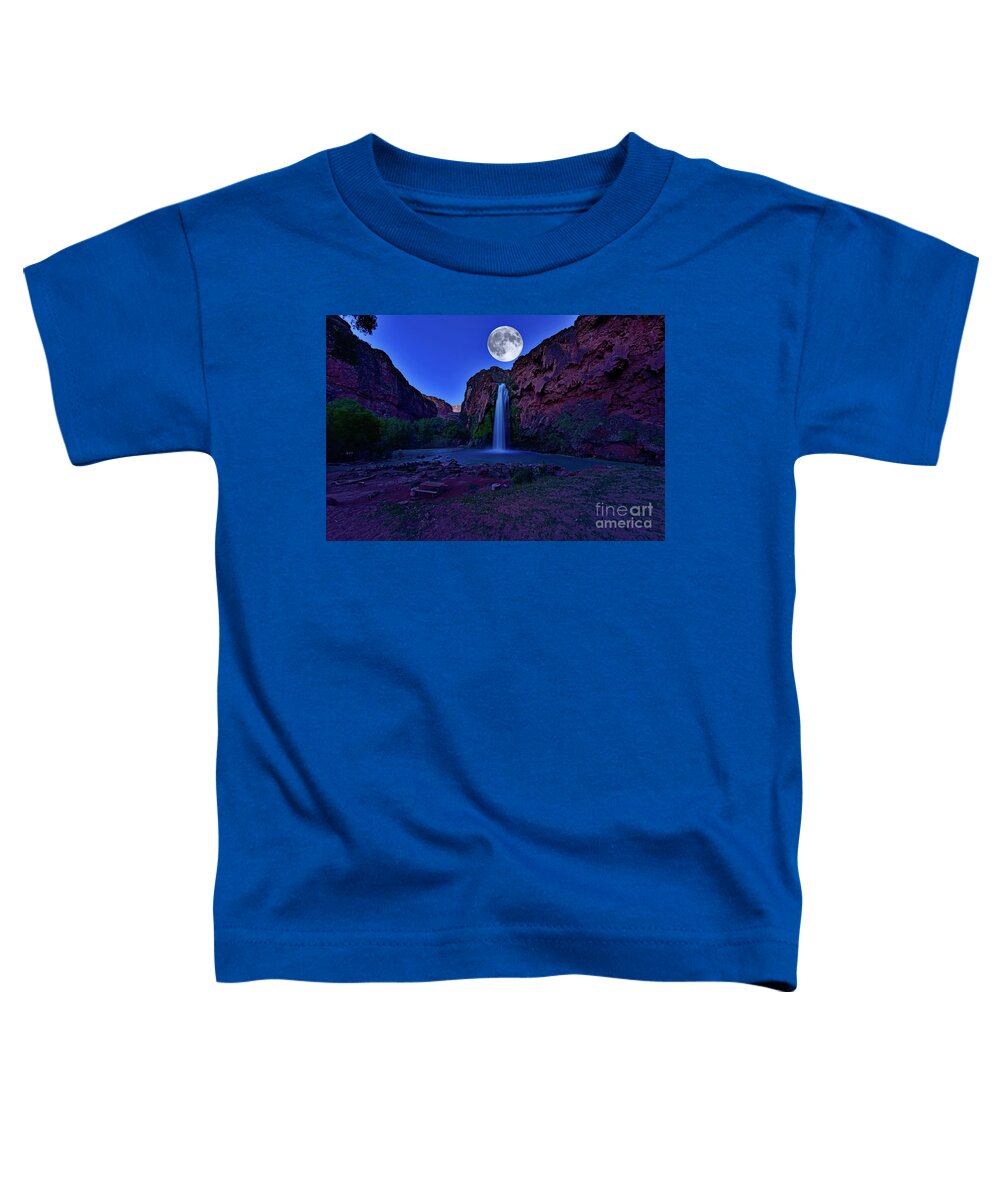 Havasu Falls Toddler T-Shirt featuring the photograph Havasu Falls with Raising Moon by Amazing Action Photo Video