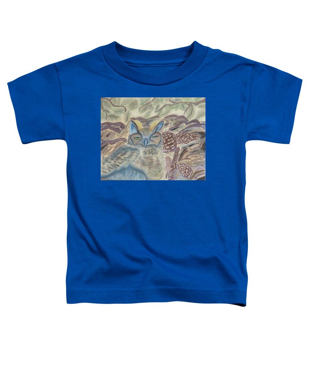 Horned Owl Toddler T-Shirt featuring the pastel Horned Owl Nesting by Suzanne Berthier